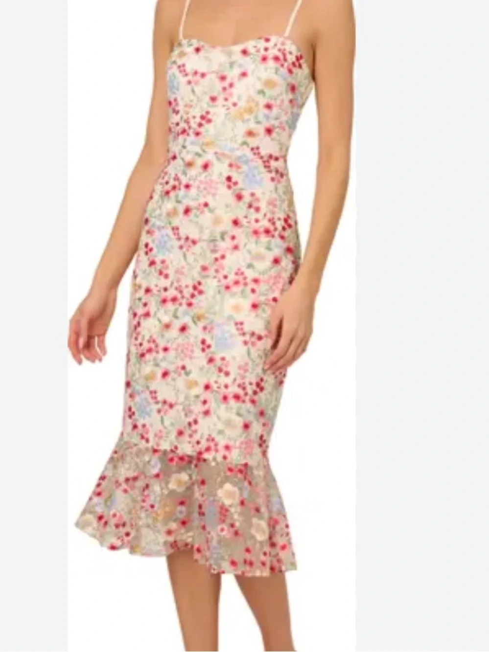 Adrianna Papell Ivory Floral Embroidered Spaghetti-Strap Midi Dress - Picture 3 of 7
